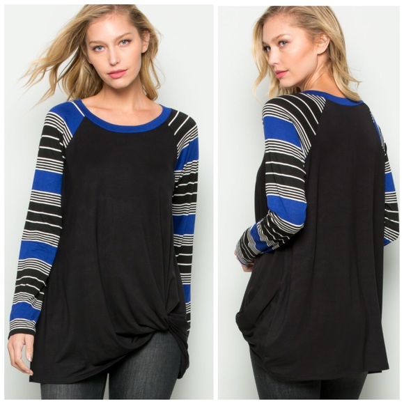 ❤️LAST 1! Black/Royal Blue Contrast Stripe Tunic - Picture 3 of 5